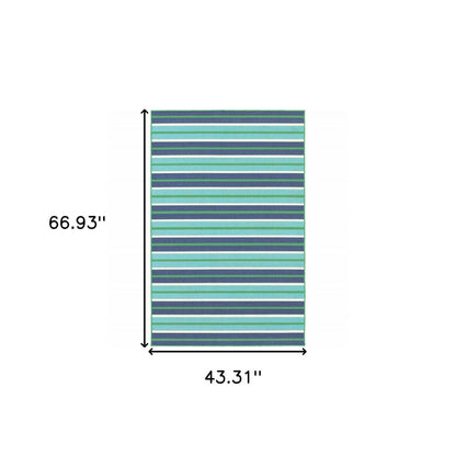 4' X 6' Blue and Green Geometric Stain Resistant Indoor Outdoor Area Rug