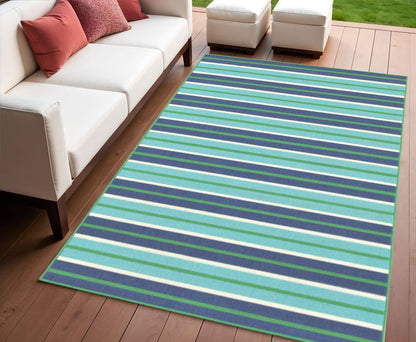 4' X 6' Blue and Green Geometric Stain Resistant Indoor Outdoor Area Rug