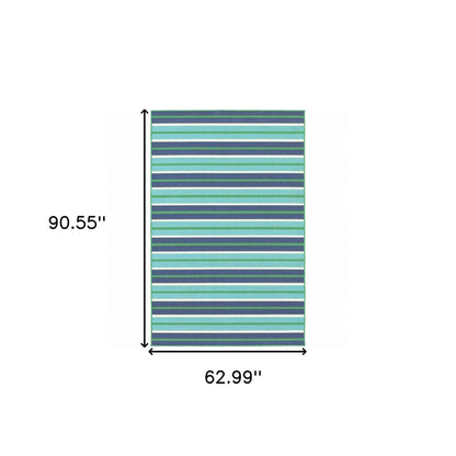5' X 8' Blue and Green Geometric Stain Resistant Indoor Outdoor Area Rug