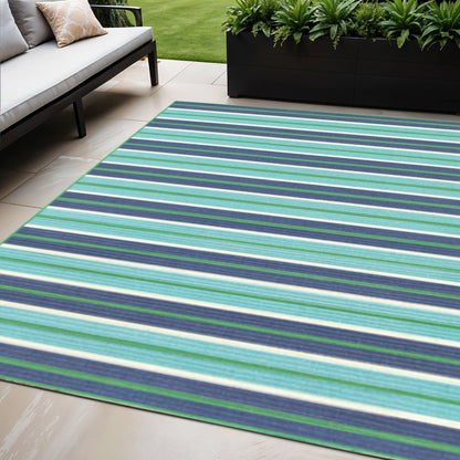 5' X 8' Blue and Green Geometric Stain Resistant Indoor Outdoor Area Rug