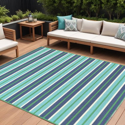 8' X 11' Blue and Green Geometric Stain Resistant Indoor Outdoor Area Rug