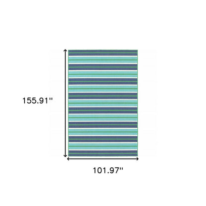 9' X 13' Blue and Green Geometric Stain Resistant Indoor Outdoor Area Rug