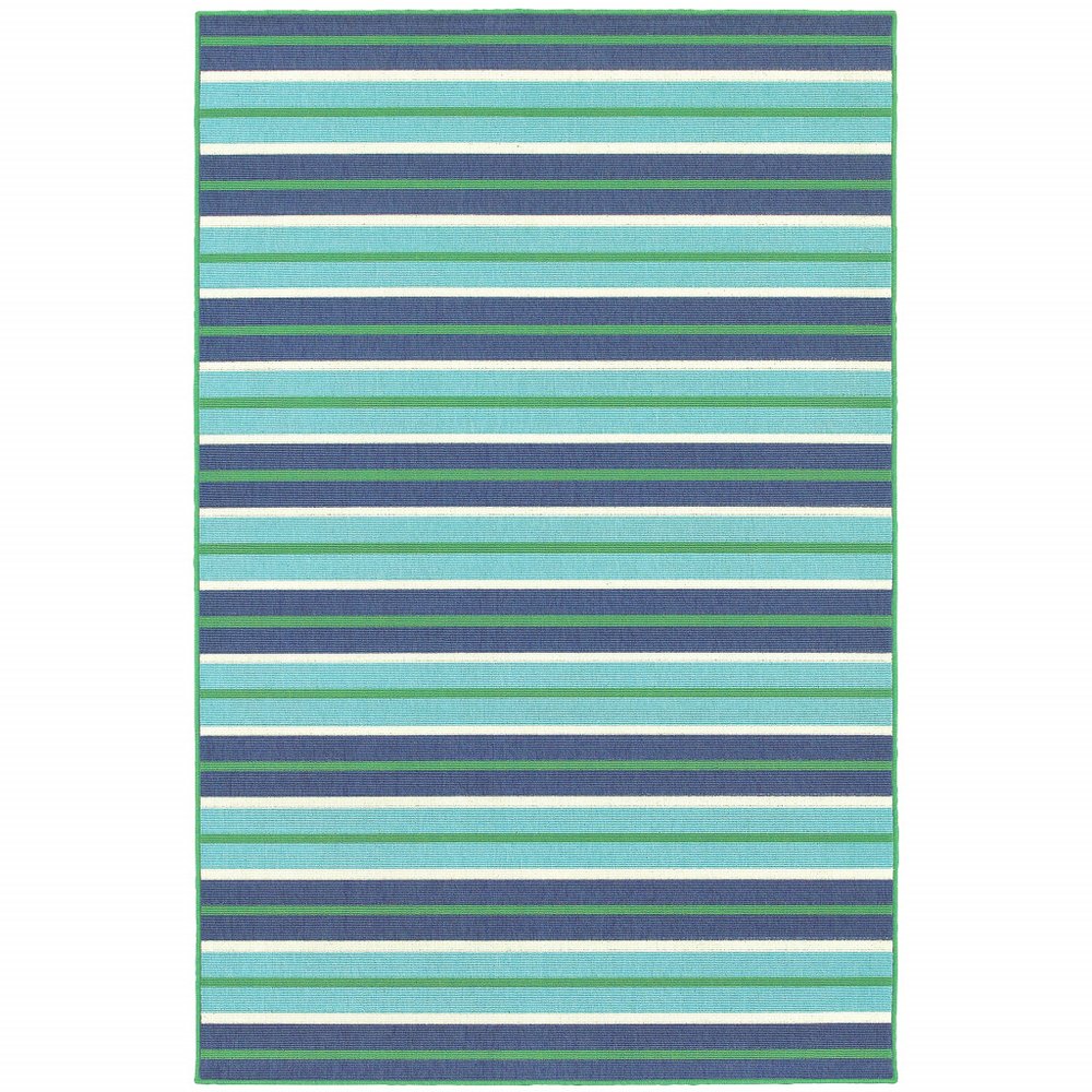 9' X 13' Blue and Green Geometric Stain Resistant Indoor Outdoor Area Rug