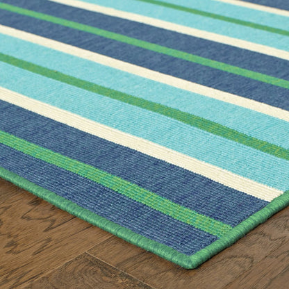 9' X 13' Blue and Green Geometric Stain Resistant Indoor Outdoor Area Rug