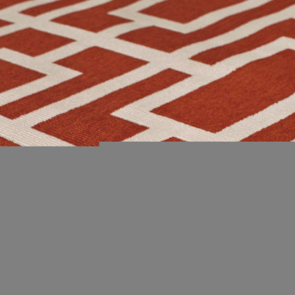 2' X 8' Red and Ivory Geometric Stain Resistant Indoor Outdoor Area Rug