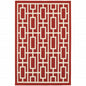 5' X 8' Red and Ivory Geometric Stain Resistant Indoor Outdoor Area Rug