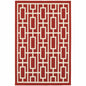 5' X 8' Red and Ivory Geometric Stain Resistant Indoor Outdoor Area Rug