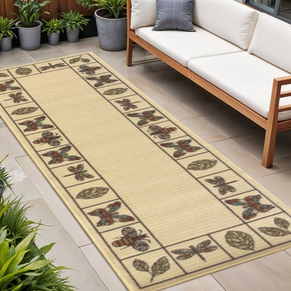 2' X 8' Brown and Ivory Abstract Stain Resistant Indoor Outdoor Area Rug