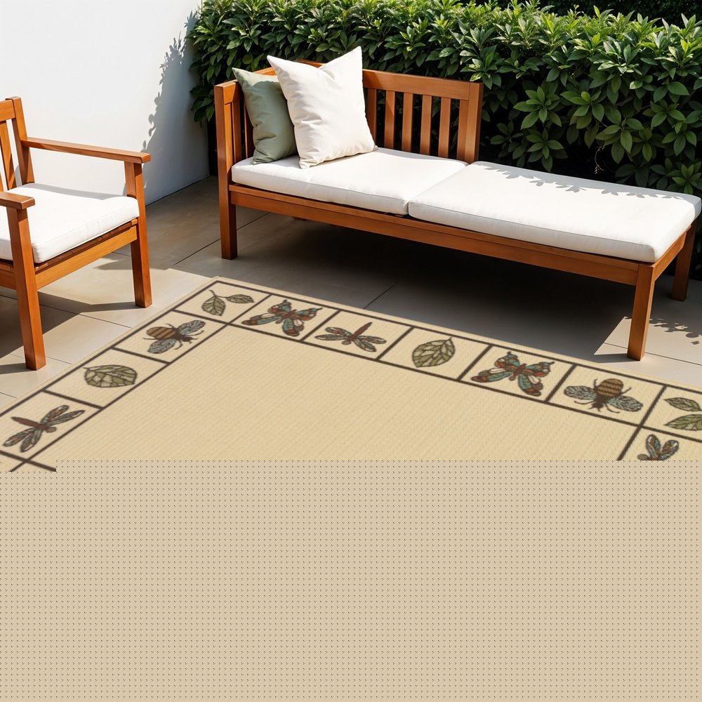 4' X 6' Brown and Ivory Abstract Stain Resistant Indoor Outdoor Area Rug