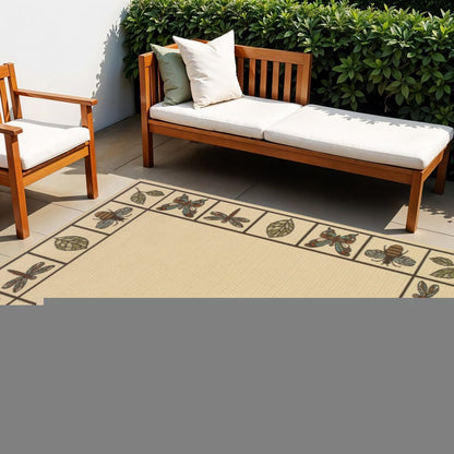 4' X 6' Brown and Ivory Abstract Stain Resistant Indoor Outdoor Area Rug