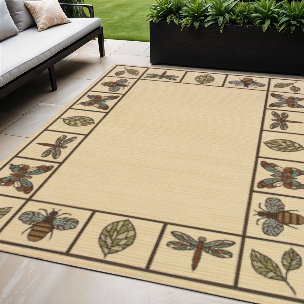 5' X 8' Brown and Ivory Abstract Stain Resistant Indoor Outdoor Area Rug