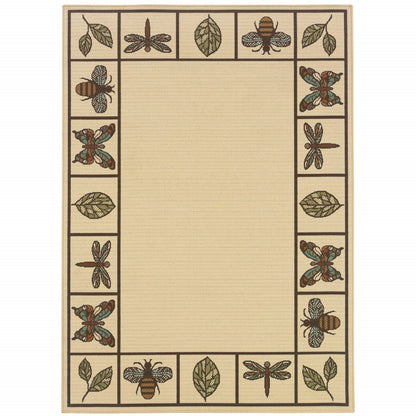 7' X 10' Brown and Ivory Abstract Stain Resistant Indoor Outdoor Area Rug