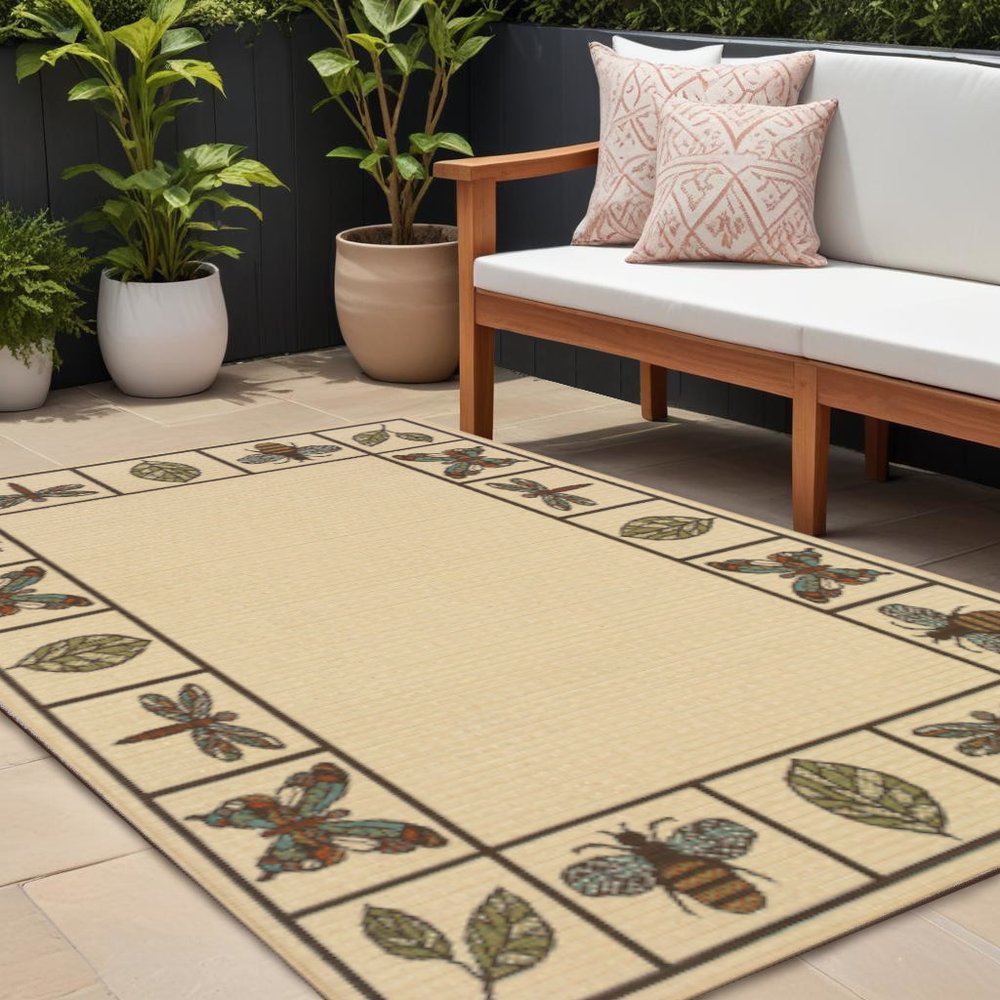 8' X 11' Brown and Ivory Abstract Stain Resistant Indoor Outdoor Area Rug