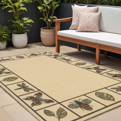 8' X 11' Brown and Ivory Abstract Stain Resistant Indoor Outdoor Area Rug