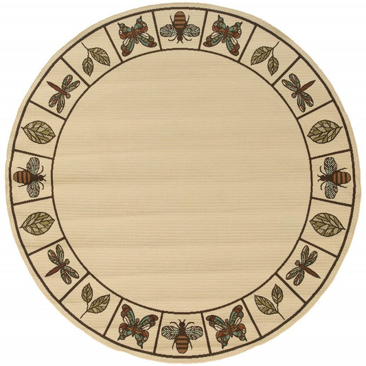 8' X 8' Brown and Ivory Round Abstract Stain Resistant Indoor Outdoor Area Rug