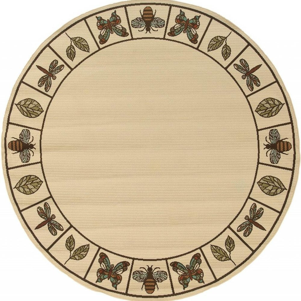 8' X 8' Brown and Ivory Round Abstract Stain Resistant Indoor Outdoor Area Rug