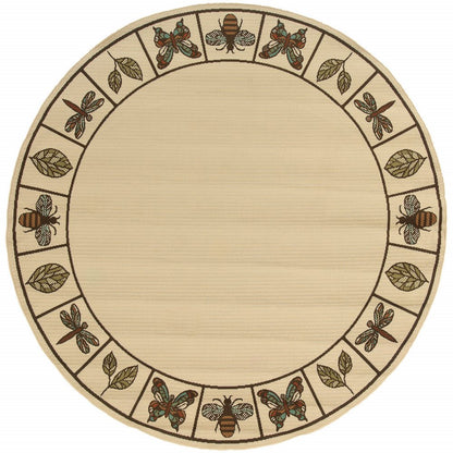 8' X 8' Brown and Ivory Round Abstract Stain Resistant Indoor Outdoor Area Rug