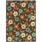 7' X 10' Brown and Ivory Floral Stain Resistant Indoor Outdoor Area Rug