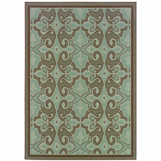 2' X 4' Blue Oriental Stain Resistant Indoor Outdoor Area Rug