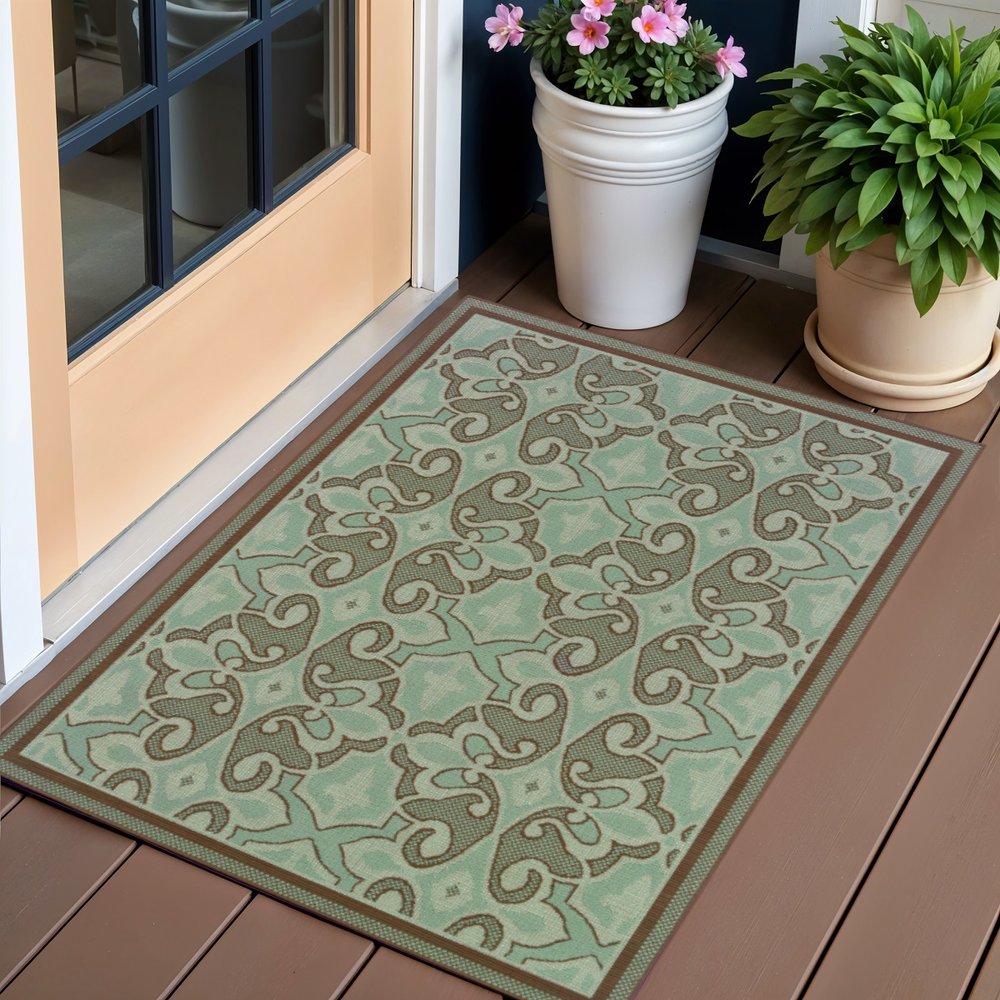 2' X 4' Blue Oriental Stain Resistant Indoor Outdoor Area Rug