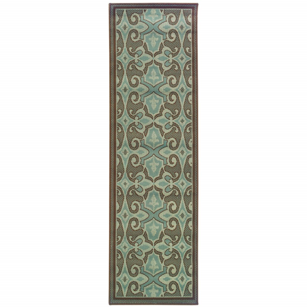 2' X 8' Blue Oriental Stain Resistant Indoor Outdoor Area Rug