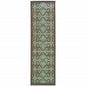 2' X 8' Blue Oriental Stain Resistant Indoor Outdoor Area Rug