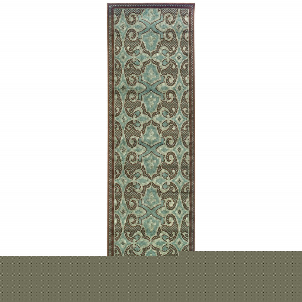 2' X 8' Blue Oriental Stain Resistant Indoor Outdoor Area Rug