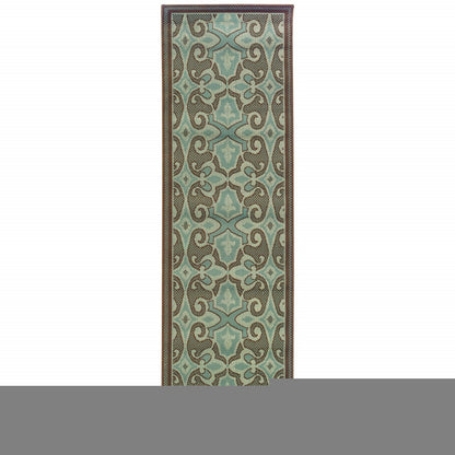 2' X 8' Blue Oriental Stain Resistant Indoor Outdoor Area Rug
