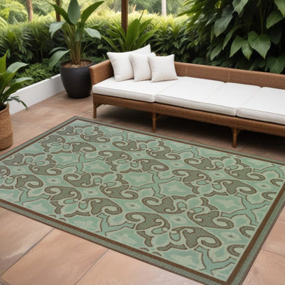 7' X 10' Blue Oriental Stain Resistant Indoor Outdoor Area Rug
