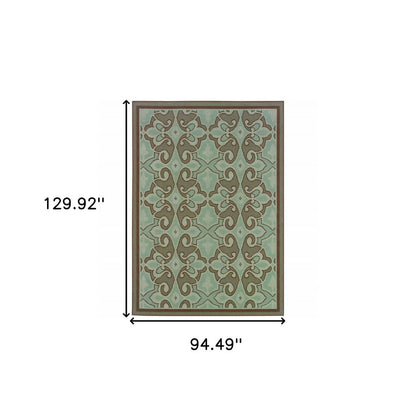 8' X 11' Blue Oriental Stain Resistant Indoor Outdoor Area Rug