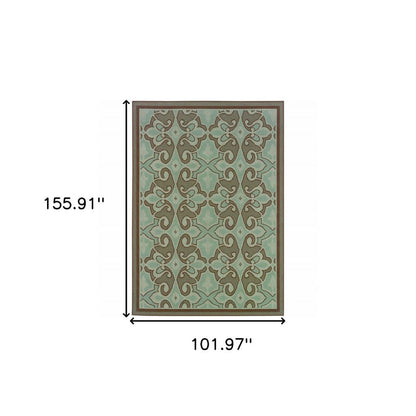 9' X 13' Blue Oriental Stain Resistant Indoor Outdoor Area Rug