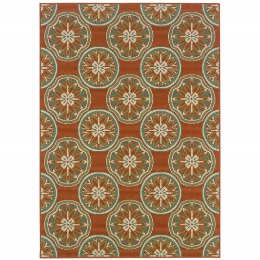 4' X 6' Brown and Ivory Floral Stain Resistant Indoor Outdoor Area Rug
