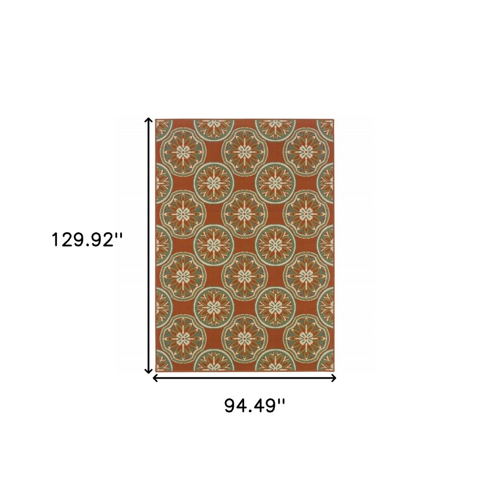 8' X 11' Brown and Ivory Floral Stain Resistant Indoor Outdoor Area Rug
