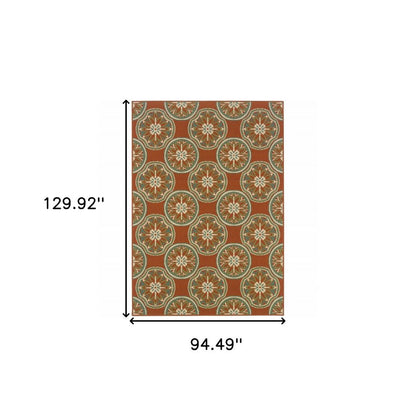 8' X 11' Brown and Ivory Floral Stain Resistant Indoor Outdoor Area Rug