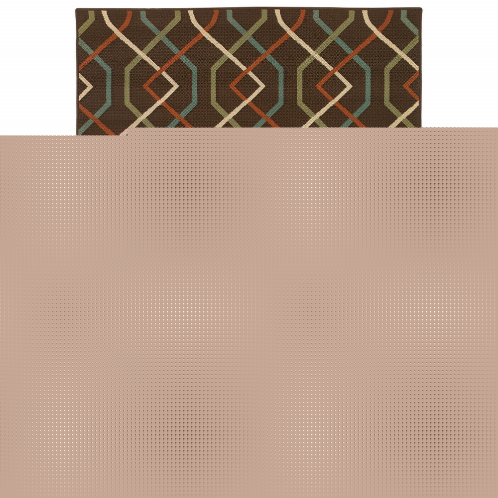 7' X 10' Brown and Ivory Geometric Stain Resistant Indoor Outdoor Area Rug