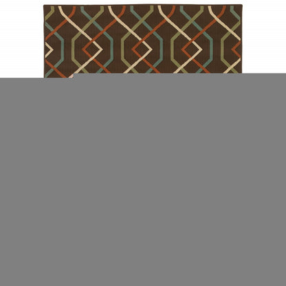 7' X 10' Brown and Ivory Geometric Stain Resistant Indoor Outdoor Area Rug