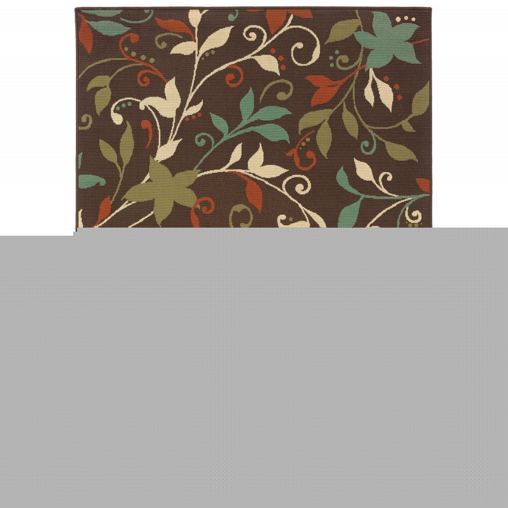 2' X 4' Brown Floral Stain Resistant Indoor Outdoor Area Rug