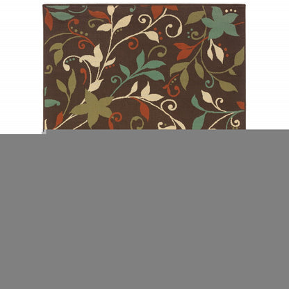 2' X 4' Brown Floral Stain Resistant Indoor Outdoor Area Rug