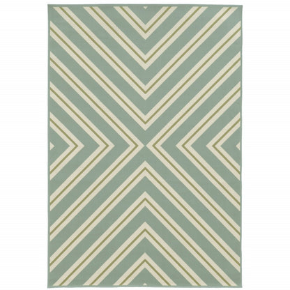 9' X 13' Blue and Green Geometric Stain Resistant Indoor Outdoor Area Rug