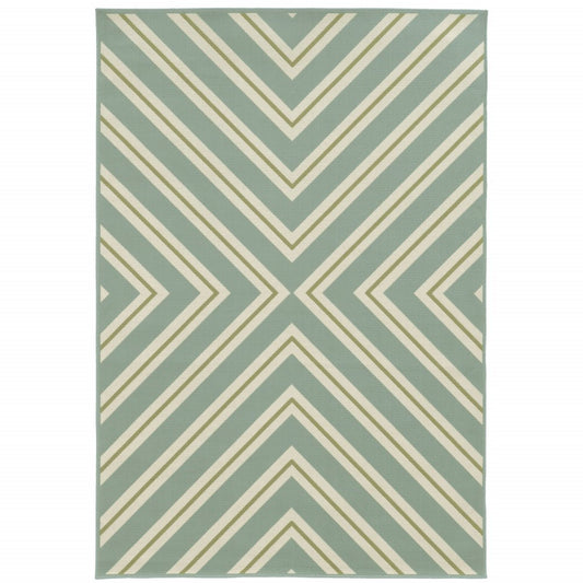 9' X 13' Blue and Green Geometric Stain Resistant Indoor Outdoor Area Rug
