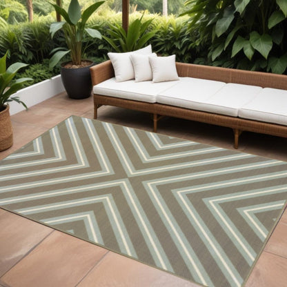 9' X 13' Blue and Gray Geometric Stain Resistant Indoor Outdoor Area Rug
