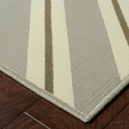 9' X 13' Gray and Ivory Geometric Stain Resistant Indoor Outdoor Area Rug