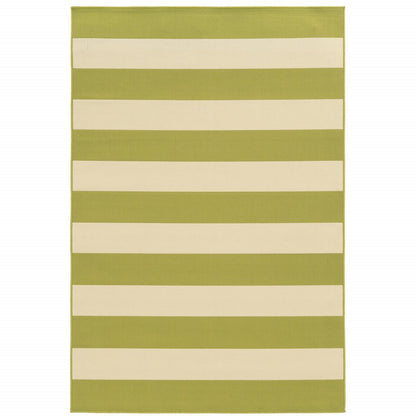 9' X 13' Green and Ivory Geometric Stain Resistant Indoor Outdoor Area Rug