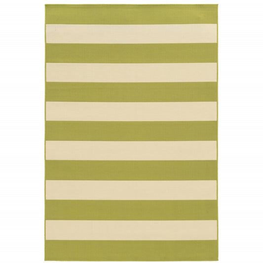 9' X 13' Green and Ivory Geometric Stain Resistant Indoor Outdoor Area Rug