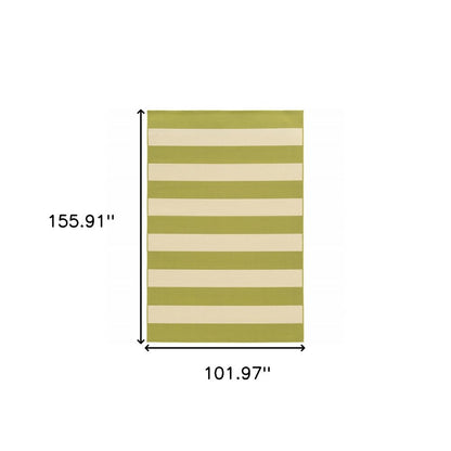 9' X 13' Green and Ivory Geometric Stain Resistant Indoor Outdoor Area Rug