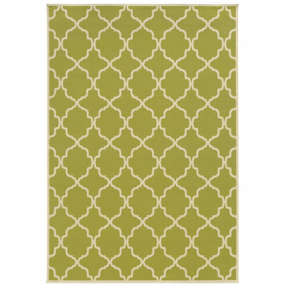 9' X 13' Green and Ivory Geometric Stain Resistant Indoor Outdoor Area Rug
