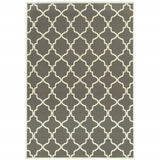 9' X 13' Charcoal Geometric Stain Resistant Indoor Outdoor Area Rug