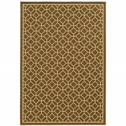 9' X 13' Brown and Ivory Geometric Stain Resistant Indoor Outdoor Area Rug