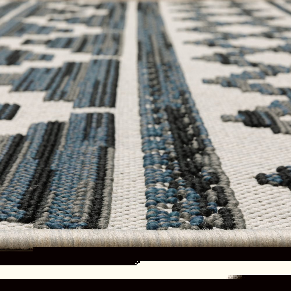 3' X 5' Blue and Beige Geometric Stain Resistant Indoor Outdoor Area Rug