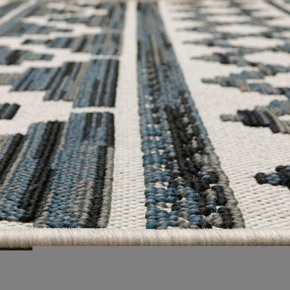 3' X 5' Blue and Beige Geometric Stain Resistant Indoor Outdoor Area Rug